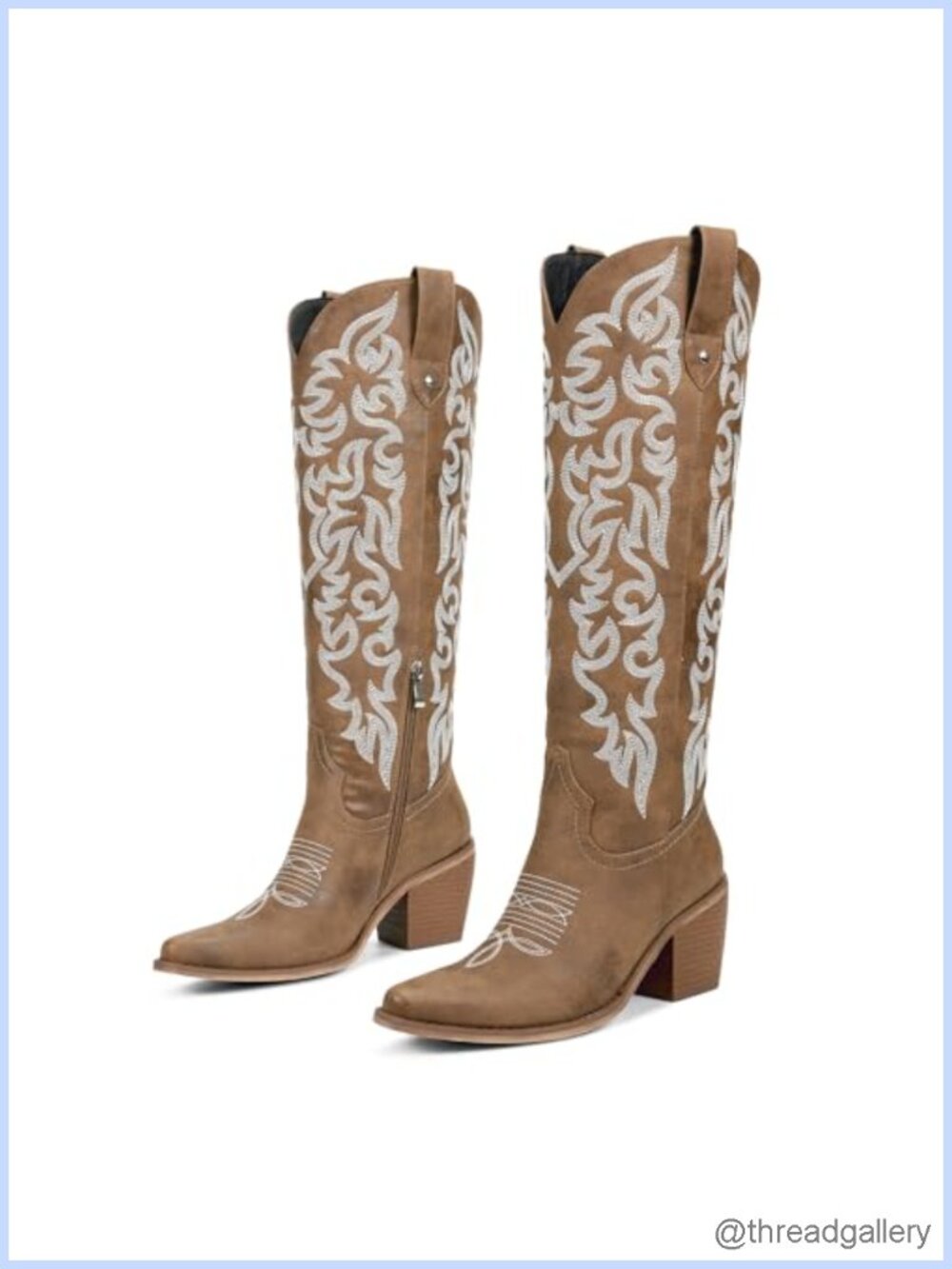 Knee High Western Cowboy Boots Faux Leather Chunky Heel